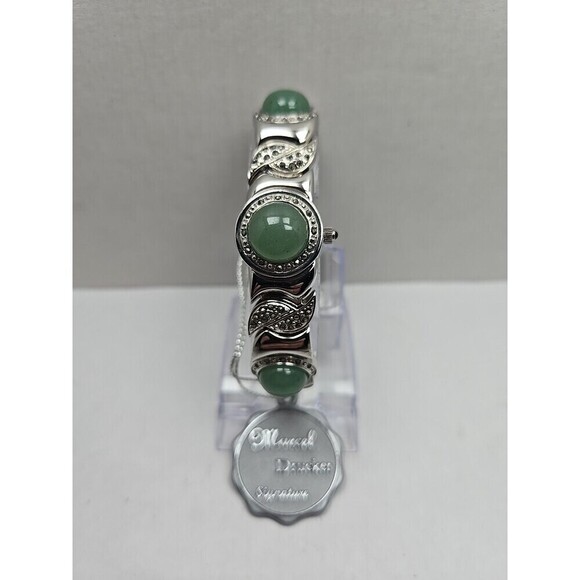 Marcel Drucker Quartz Marcasite Green Cabochon Hidden Dial Watch New Battery main image 11